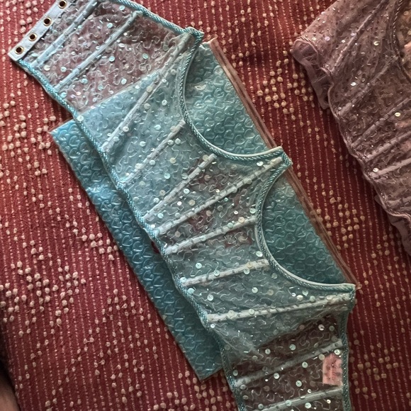 Small Blue Mesh Rhinestone Underbust Corset - Picture 3 of 7